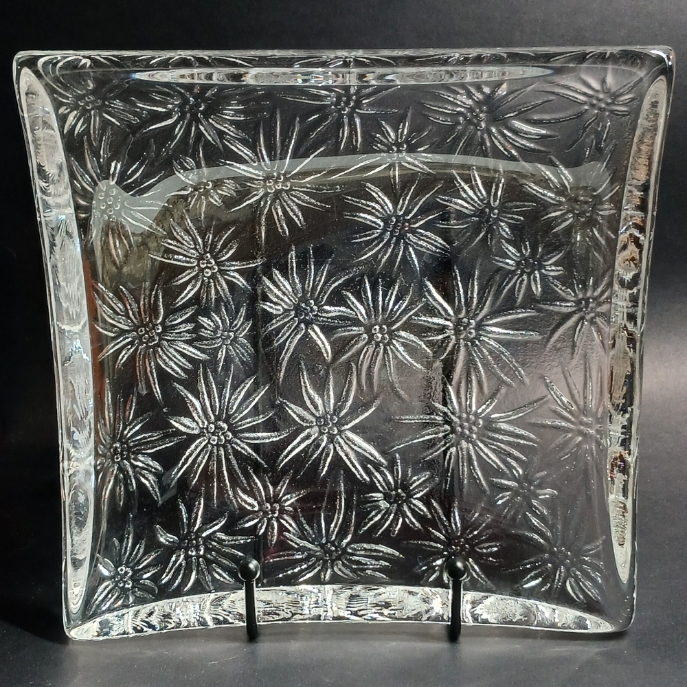 Vintage Clear Glass Square Candy Dish/ Bowl 8"